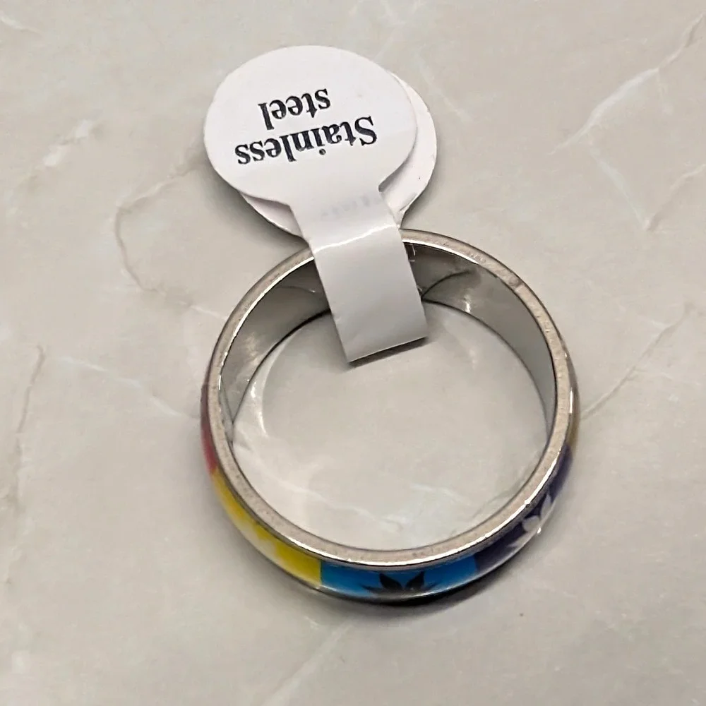 NEW Pot Leaf Band Ring Size 7.5 Stainless Steel Cannabis Marijuana Rasta Jewelry